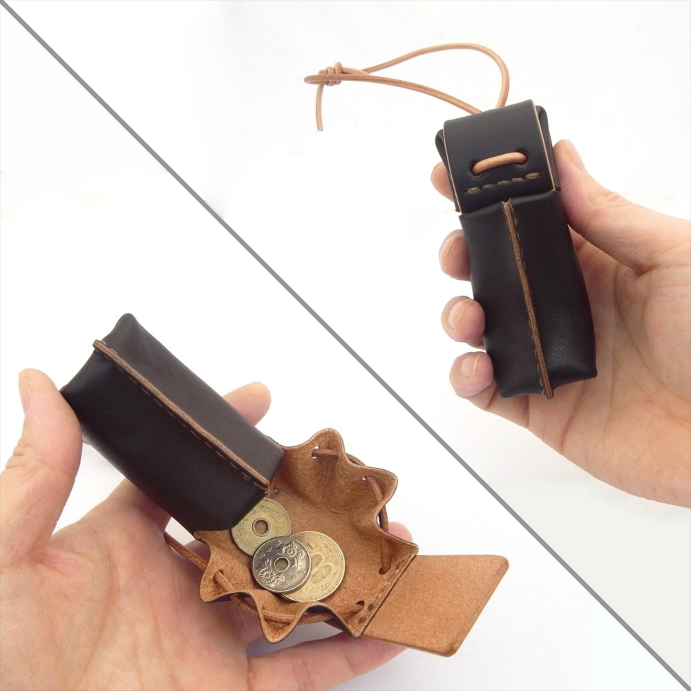 草木染め革丨コインケース&小物入れ【ham/はむ】ログウッド染め 手縫い 手染め 手作り