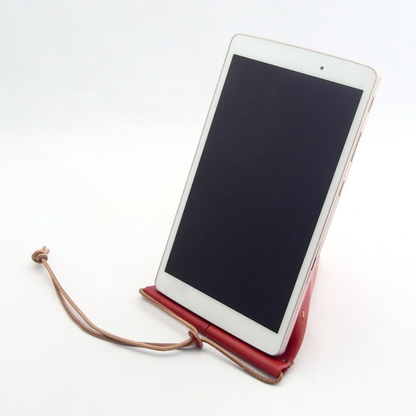 すおう染め革のタブレット＆スマホスタンド【oruto/おると】#草木染め革 #金具なし #手縫い すおう
