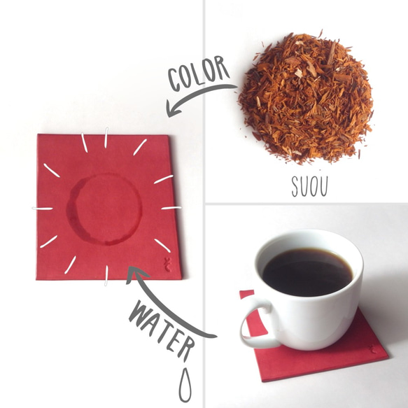 コースター【kosuta / こすた】革 すおう染め 草木染め 手染め 手作り 1枚目の画像