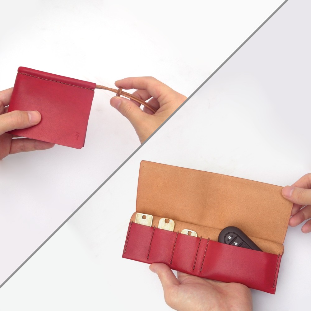 草木染め革丨鍵3本丨キーケース【zlat3+1/ずらっと3+1】スマートキー・カードキー対応 すおう染め 手作り