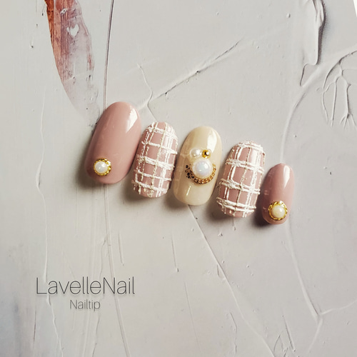 ジェルネイル ガーリーチェック ツイードネイル チェック柄 ネイル  