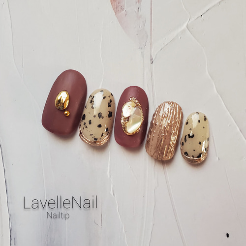 ジェルネイル ダルメシアンネイル マットピンク ピンクブラウン