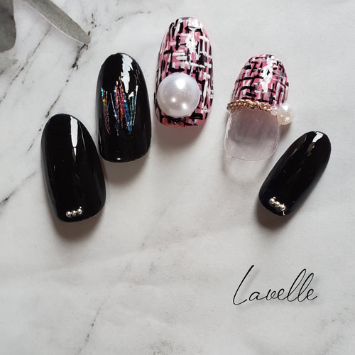 ジェルネイル#ツイード#冬ネイル#ブラック#ネイルチップ※サイズカラー  