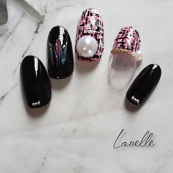 ジェルネイル#ツイード#冬ネイル#ブラック#ネイルチップ※サイズカラー