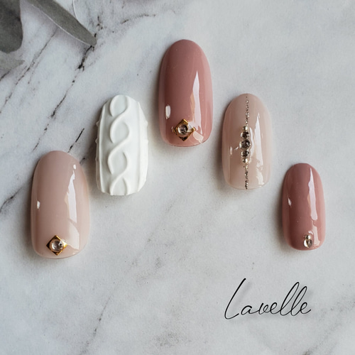 ジェルネイル#秋冬#ニットネイル#マット#ネイルチップ#ピンクベージュ