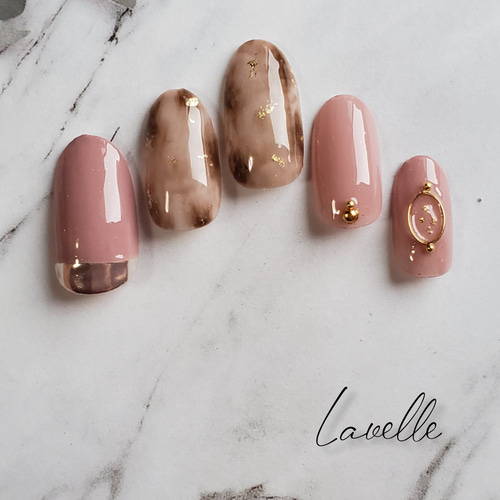 ジェルネイル#ミラーネイル#冬#ネイルチップ#ピンクベージュ※長さ  