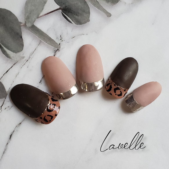 ネイルチップ オーダー ミラー ニュアンス レオパード フレンチ