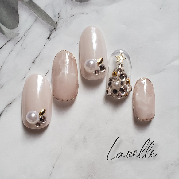 ジェルネイル#ホワイトパール#大理石#天然石ネイル#ネイルチップ#冬