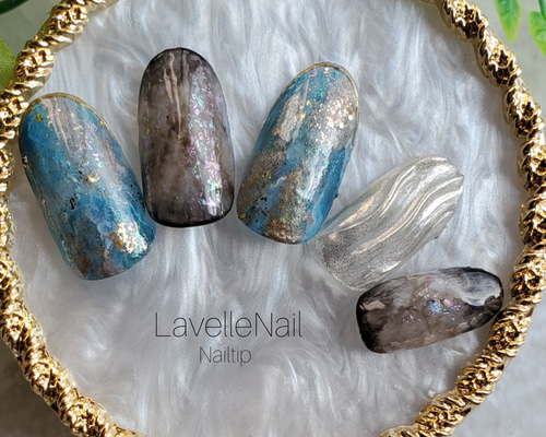 ジェルネイル#ニュアンスネイル#くすみブルー#天然石#冬ネイル#ネイル  