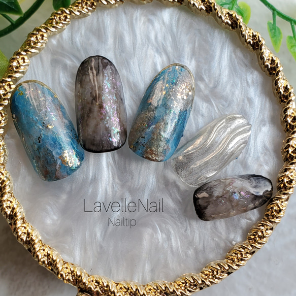 ジェルネイル#ニュアンスネイル#くすみブルー#天然石#冬ネイル#ネイル