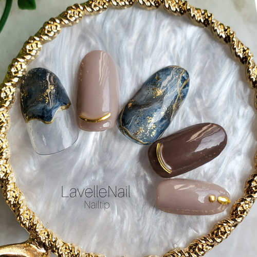 3color ニュアンス ネイルチップ ジェルネイル#ニュアンスネイル#スモーキーブルー#天然石ネイル