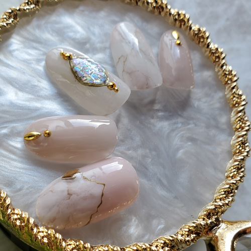 ジェルネイルシール ピンクページュ ラメ 大理石 石 デート p-zx3290main.jpg