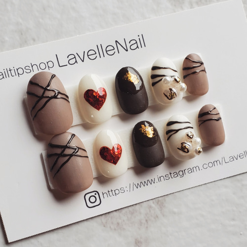 ジェルネイル#バレンタインネイル#チョコ#ネイルチップ#ブラウン