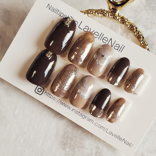 brown ニュアンス ネイルチップ ジェルネイル#ニュアンスネイル#ブラウン×ミラーネイル#グレージュ
