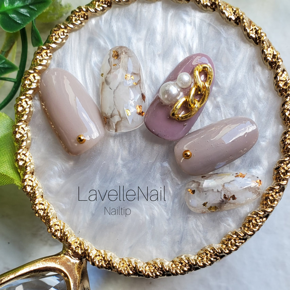 ジェルネイル#ネイルチップ#大理石ネイル#ピンクグレージュ#天然石