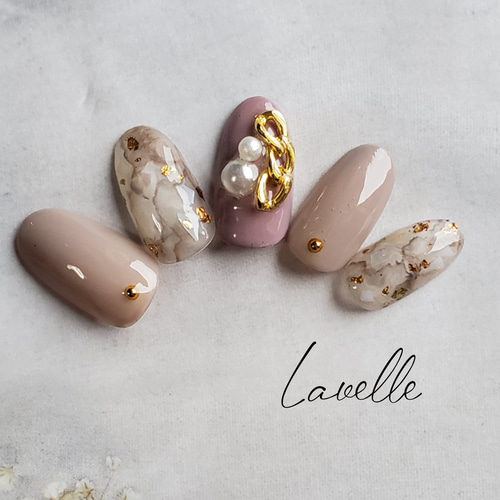 ジェルネイル#ネイルチップ#大理石ネイル#ピンクグレージュ#天然石