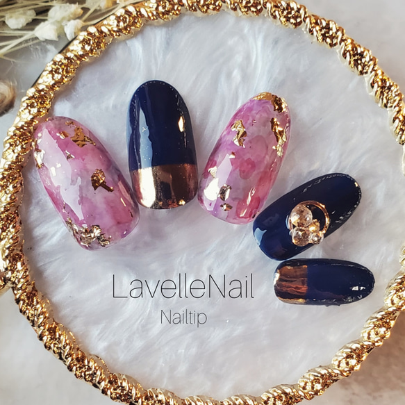 ジェルネイル#ブリーディングインク#水彩ネイル#ネイビー#ネイルチップ