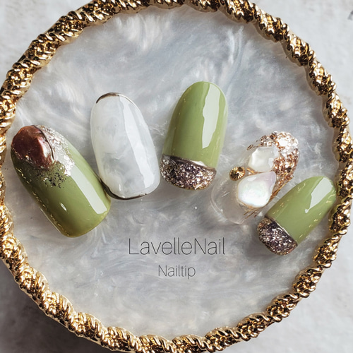 ジェルネイル#ニュアンスネイル#ピスタチオ#アンティークグリーン  