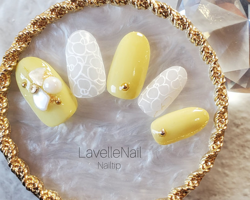 パステルイエロー　ネイルチップ　オーダー　ガラスフレンチ パステルイエロー ネイルチップ オーダー ガラスフレンチ ネイル