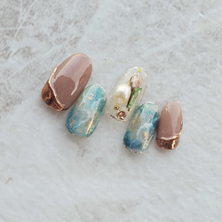 ジェルネイル Summer ニュアンスネイル ターコイズブルーネイル 天然石