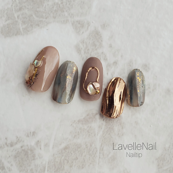 くすみピンク グレー ミラー囲み ニュアンス ネイルチップ つけ爪