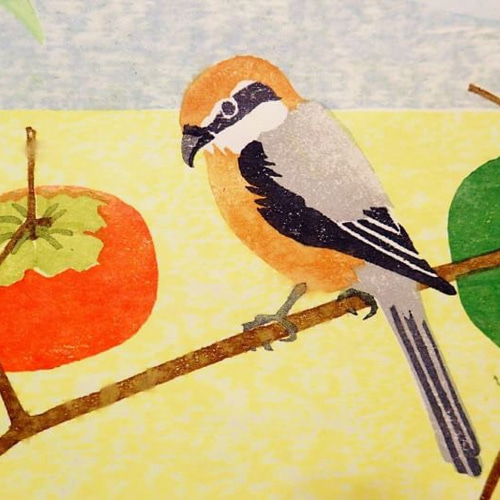 木版画 四季の野鳥シリーズ 秋「佇む秋」モズ 版画 兵頭裕彦 通販