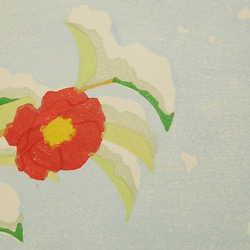 木版画　四季の野鳥シリーズ　冬　「雪やんで」メジロ 3枚目の画像
