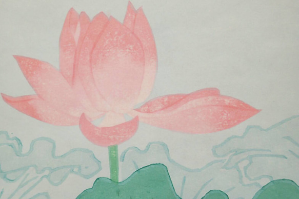 木版画　四季の野鳥シリーズ　夏　「蓮池盛花」カワセミ 3枚目の画像