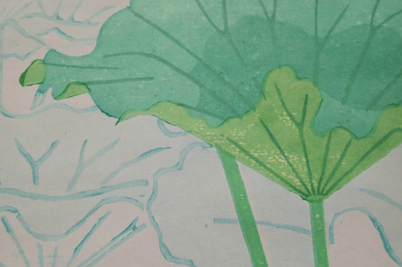 木版画　四季の野鳥シリーズ　夏　「蓮池盛花」カワセミ 4枚目の画像