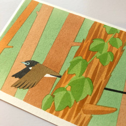 紙版画　野鳥シリーズ　ハガキサイズ　サンコウチョウ 1枚目の画像