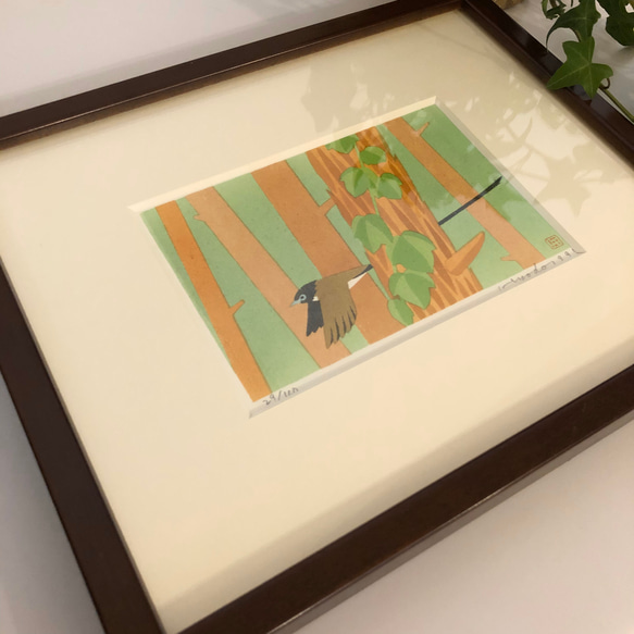 紙版画　野鳥シリーズ　ハガキサイズ　サンコウチョウ 4枚目の画像