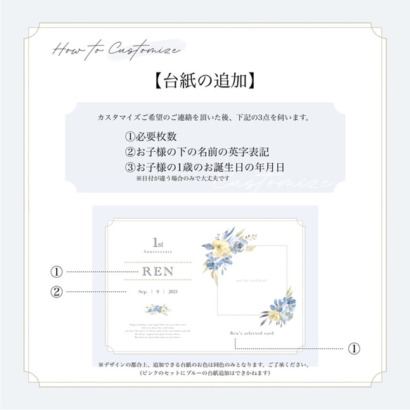 選び取りカード＆名入れ台紙（フローラル ブルー）【カスタマイズ可能】 10枚目の画像