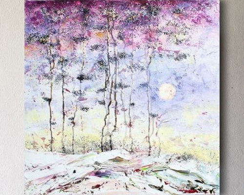 【更に値下げしました】抽象的な油彩画 フレーム付き ☆月が上がる 油絵 抽象画 油彩画 フレーム付き 送料無料 絵画