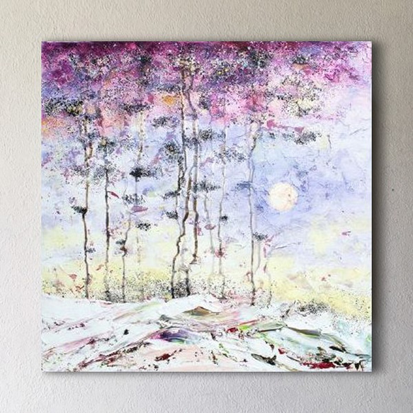 ☆月が上がる 油絵 抽象画 油彩画 フレーム付き 送料無料 絵画 木の心