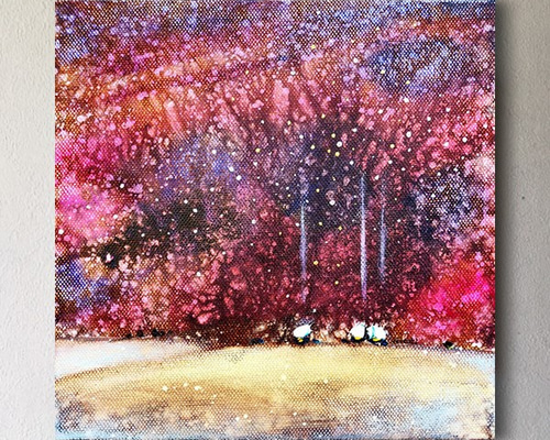 【更に値下げしました】抽象的な油彩画 フレーム付き ☆寒い冬 油絵 抽象画 油彩画 フレーム付き 送料無料 絵画 木の