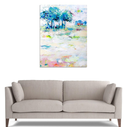 ☆夏の風景 油絵 抽象画 油彩画 フレーム付き 送料無料 絵画 木