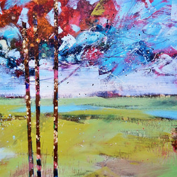 ☆秋の辉きの木 抽象画 油彩画 フレーム付き 送料無料 絵画 木の心