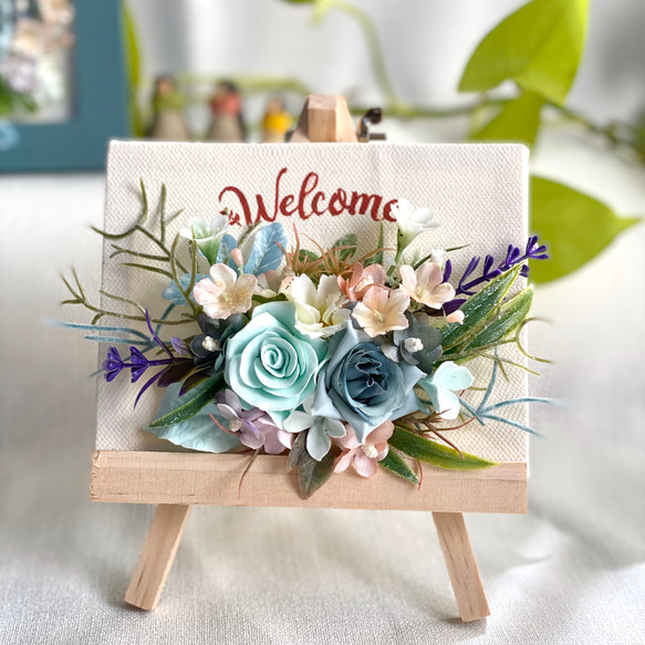 クレイフラワーのウェルカムボード（ミニイーゼル/ペールブルー  
