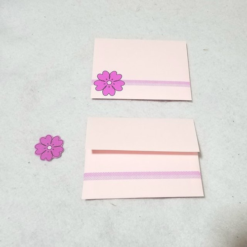 ピンク花1～ポチ袋(ミニ封筒)＆シールセット2点～ ぽち袋・お年玉袋  