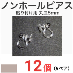 (12個 6ペア) 　貼り付け用 平皿5mm ノンホールピアス イヤリング 1枚目の画像