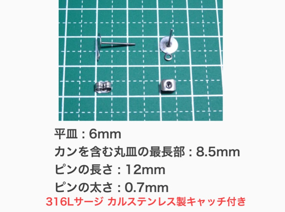 (10個 5ペア)　 316L サージカルステンレス カン付き 平皿6mm ピアス 2枚目の画像