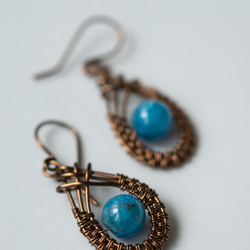 手工製作銅線編織藍磷輝石耳環/耳針耳夾 第4張的照片
