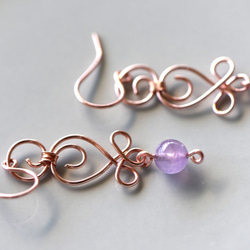 薰衣草紫晶手工銅線編織耳環 第4張的照片