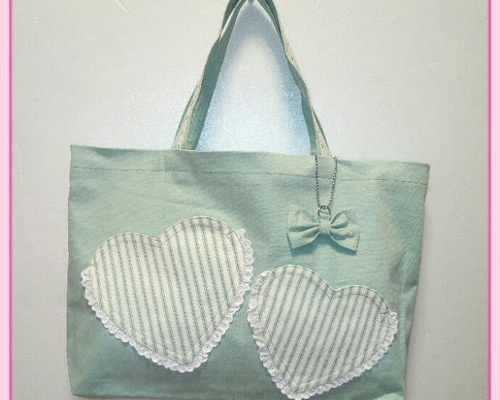 ハンドメイド•トートバッグ•手提げバッグ•グリーン•ドット柄