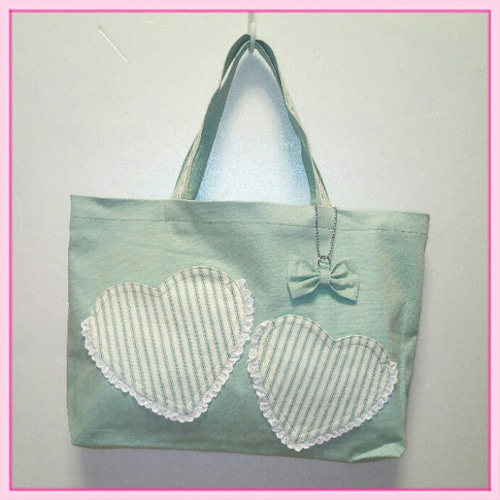 ハンドメイド 保冷バック レッスンバッグ 巾着 移動ポケット xoxo ハートポケットのレッスンバッグ B006 トートバッグ HANDMADElifeて