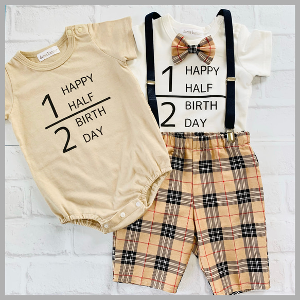 初めての誕生日　ハーフバースデー✨　70〜80センチ　半袖　長袖　ロンパース  誕生日　スーツ　出産祝い　洗濯機OK 3枚目の画像