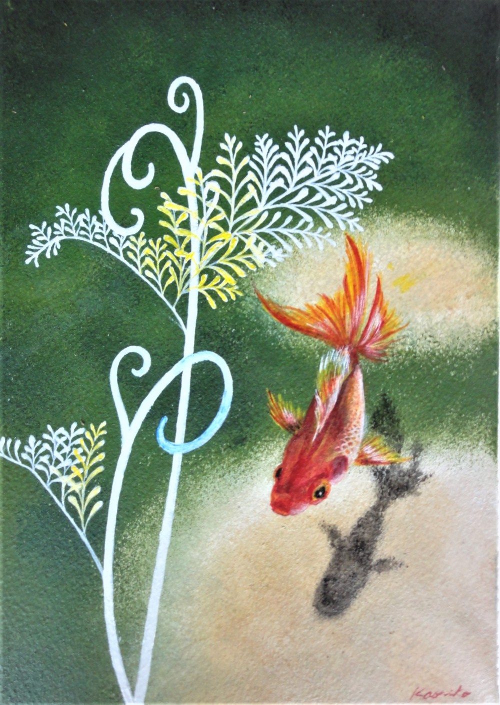 はじけてgoldfishアクリル画　アクリル絵の具　アート　金魚　水槽　絵画