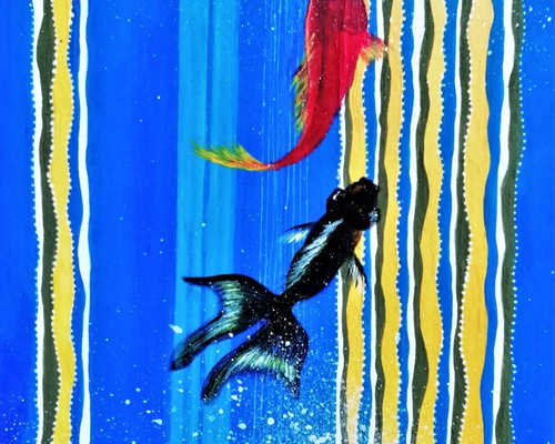 金魚画 しぶきの二匹 送料無料 絵画 kaoriko 通販 12337347
