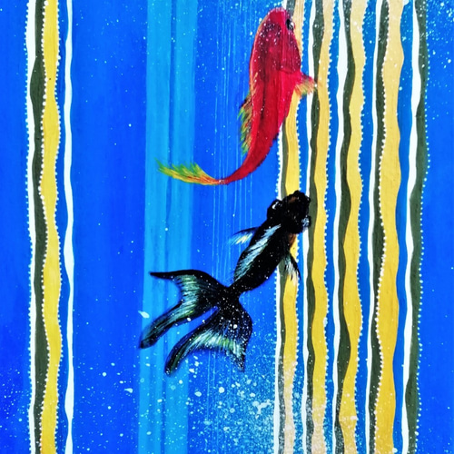 金魚絵画魚オリジナルアートアクリル小さなアートワーク金魚