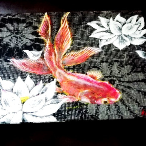金魚のアクリルアート 大きめ テクスチャーアート アクリル画 現代アート 金魚 原画 #122